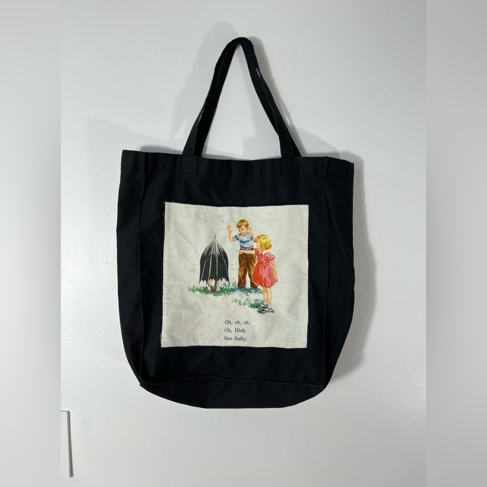 Vintage Black Dick & Sally Norman Rockwell Tote Bag